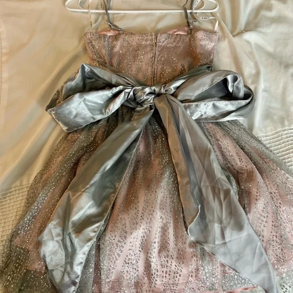 B Darlin Silver and Pink sparkly dress - Picture 3 of 6